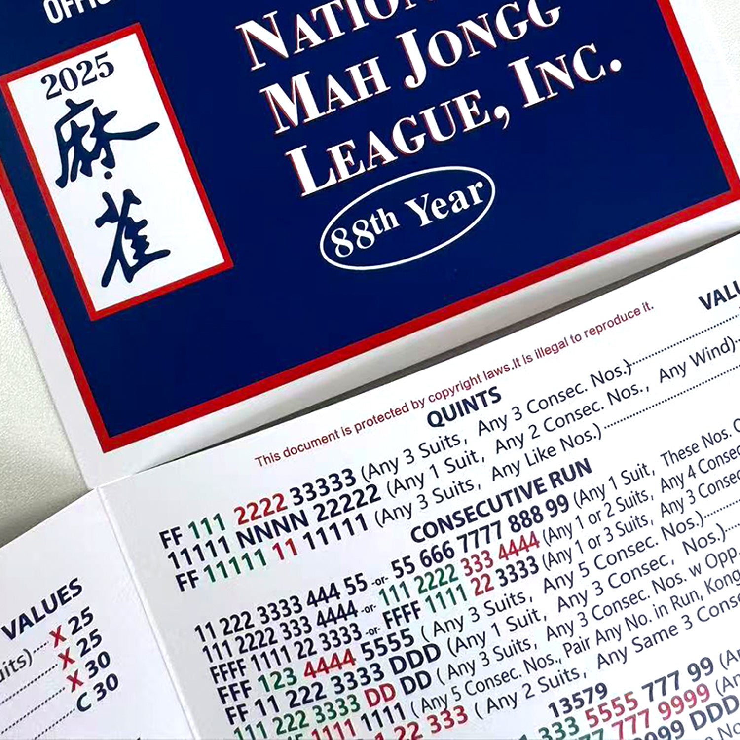 2025 National MahJong League Playing Card-4PC