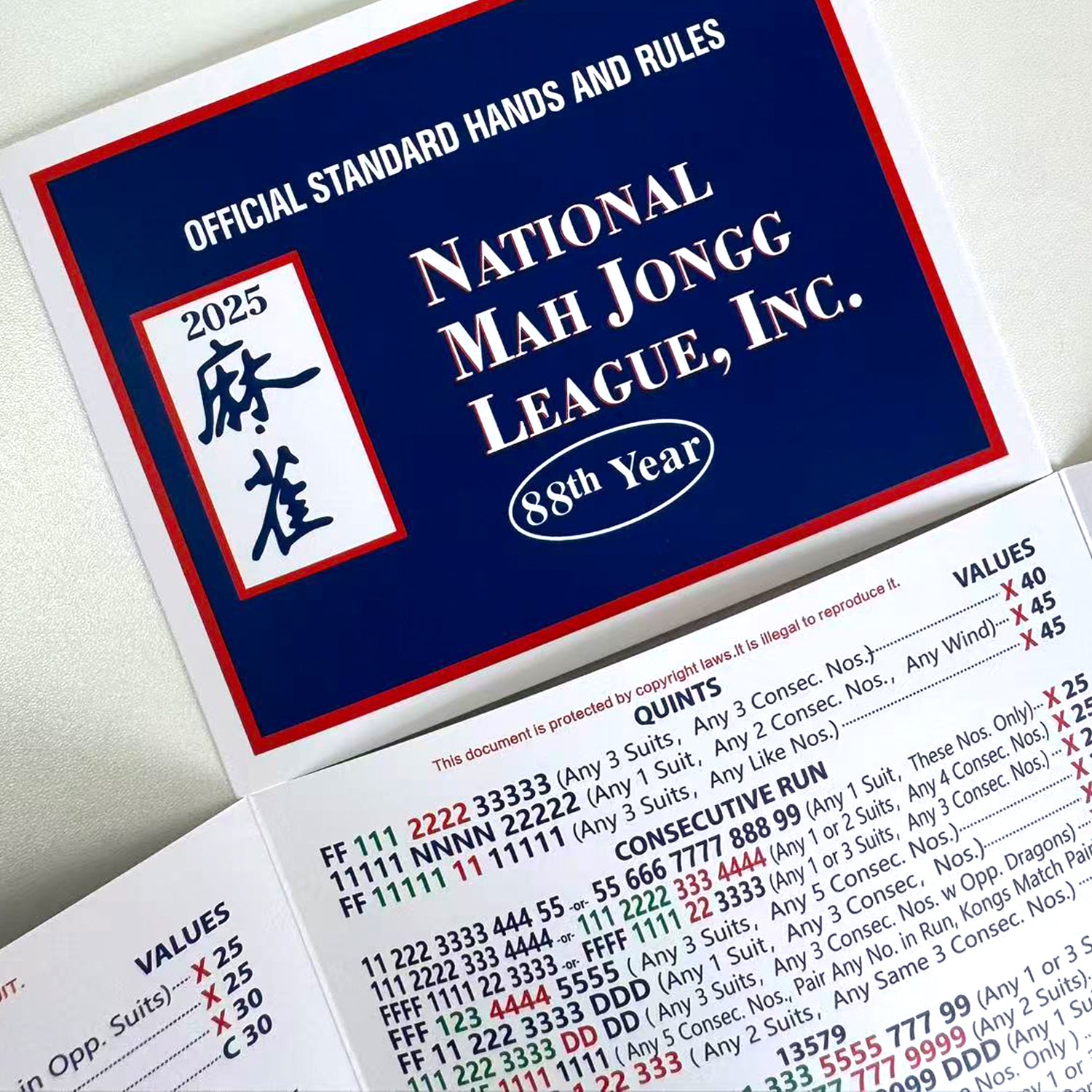 2025 National Mahjong League Cards -4PC